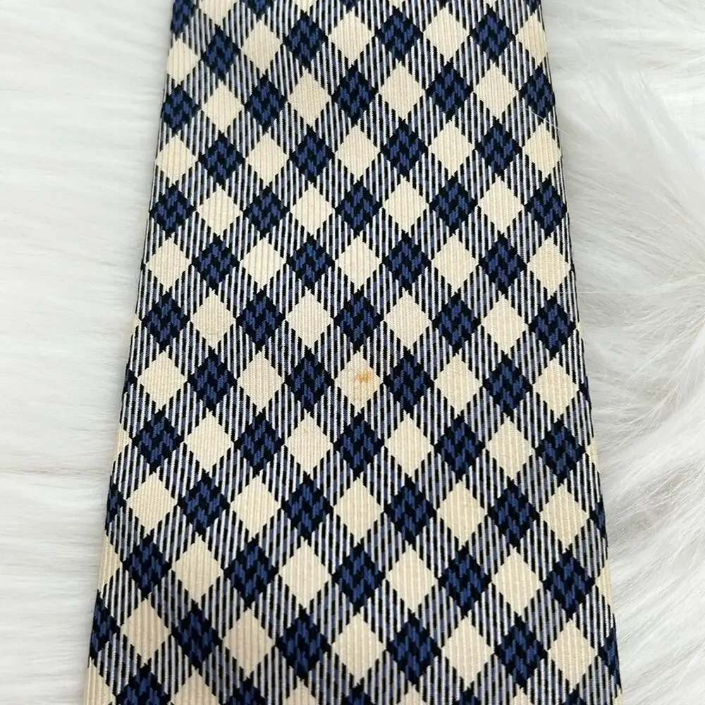 Christian Dior Vintage All Silk Plaid Tie - Blue/Cream